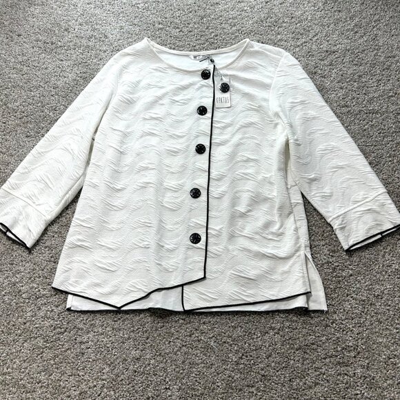 Kaktus Womens Asymmetrical Button Front Textured White Top XL - Picture 2 of 9